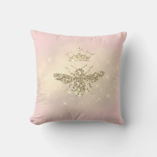faux glitter queen bee on pink throw pillow
