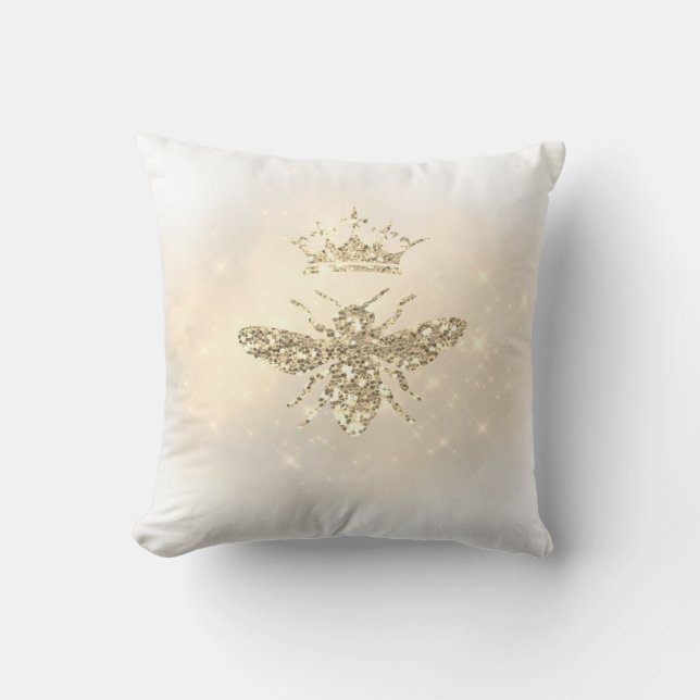 faux glitter queen bee throw pillow (Front)