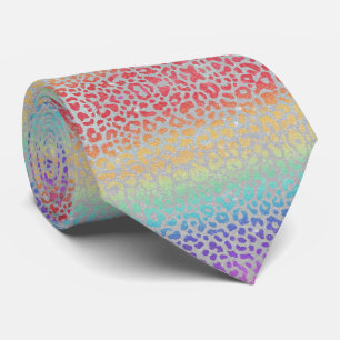 Faux Glitter Rainbow Leopard Print Neck Tie
