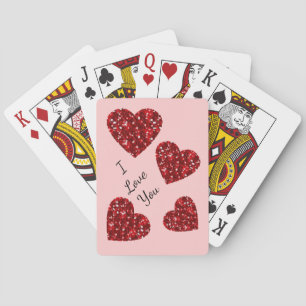 Faux Glitter Red Hearts Playing Cards