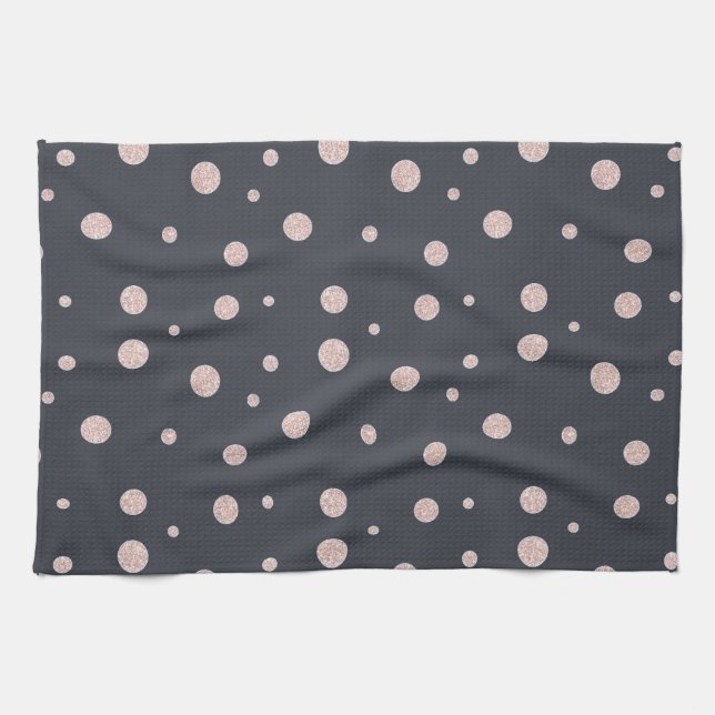 FAUX glitter rose gold blush dotty pattern Kitchen Towel (Horizontal)