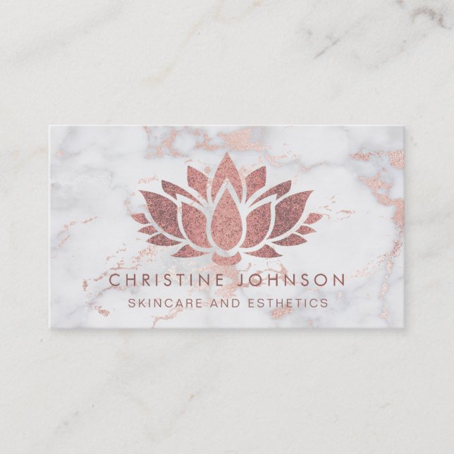 faux glitter rose gold lotus flower skincare business card (Front)