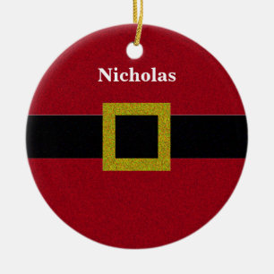 Faux Glitter Santa Belt Ceramic Ornament