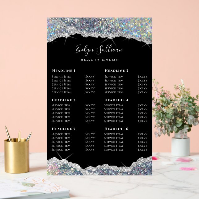 Faux Glitter Silver Sequin Price List Acrylic Sign (Wedding)