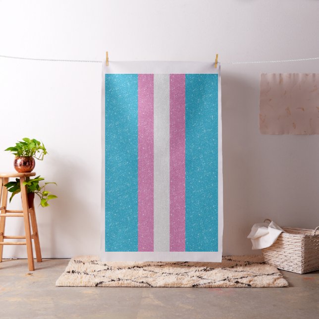 Faux Glitter Transgender Pride Flag Background Fabric (In Situ)