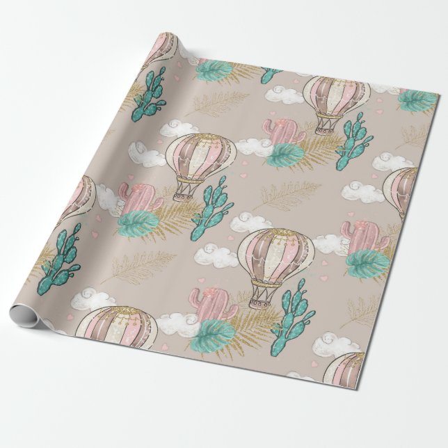 Faux Glitter Tropical Desert Wrapping Paper (Unrolled)