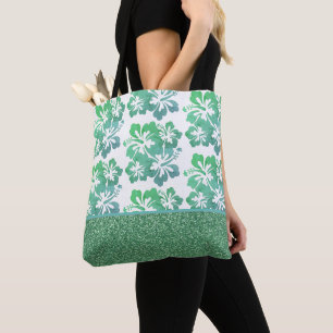 Faux Glitter & Tropical Flower Tote Bag