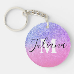 Faux Glitter Two Tone Pink Bold Monogrammed  Keychain