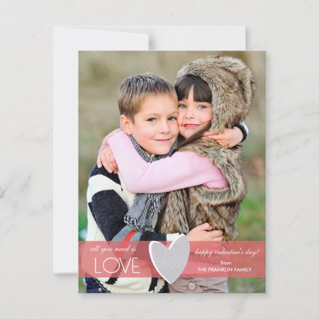 Faux Glitter Valentine's Day Photo Card (Front)