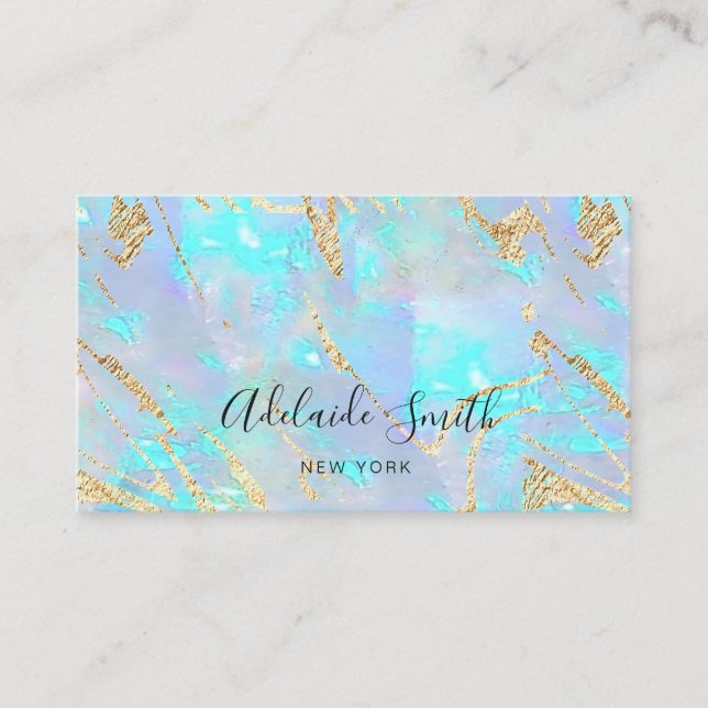 faux glitter veins FAUX holographic opal Business Card (Front)