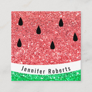 faux glitter watermelon design square business card