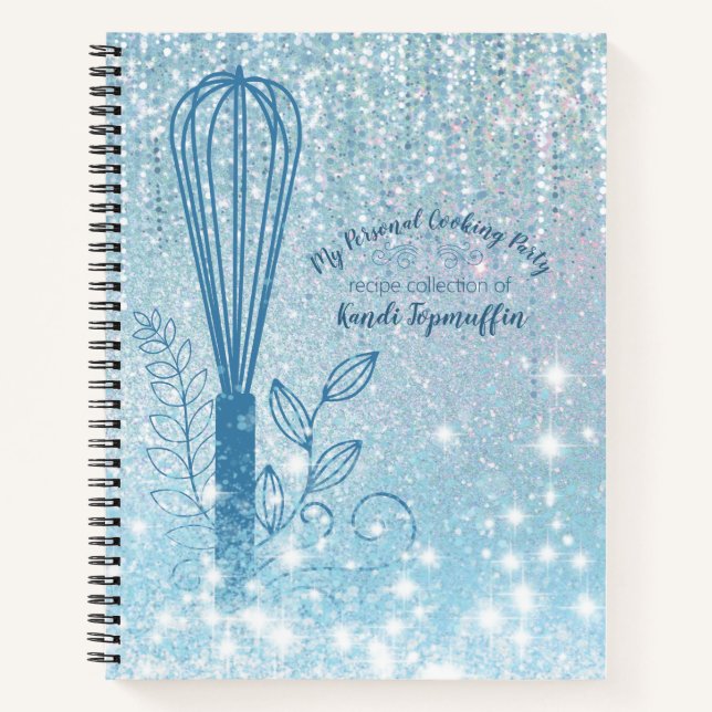 Faux glitter whisk personalized recipe cookbook notebook (Front)