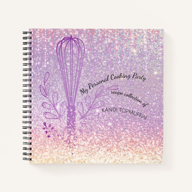 Faux glitter whisk personalized recipe cookbook notebook (Front)