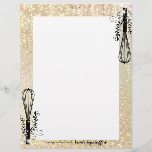 Faux glitter whisk personalized recipe letterhead