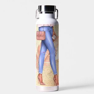 Faux Glitter Woman Heels Pink Gold  Water Bottle