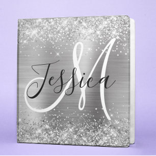 Faux Glittery Silver Ombre Foil Monogram Binder