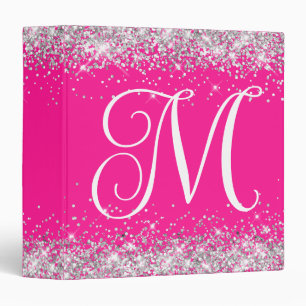 Faux Glittery Silver Ombre Foil Monogram Binder