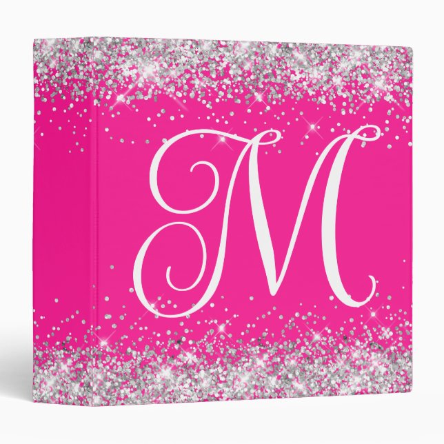 Faux Glittery Silver Ombre Foil Monogram Binder (Front/Spine)