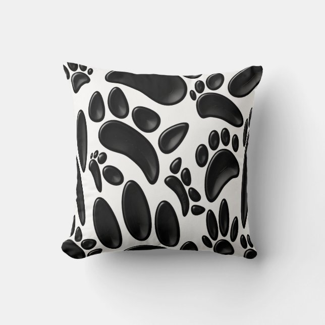 Faux Glossy 3D Abstract Dog Pawprint Throw Pillow (Front)