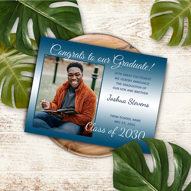 Faux Glossy Teal Blue Graduation Announcement Postcard (Creator Uploaded)