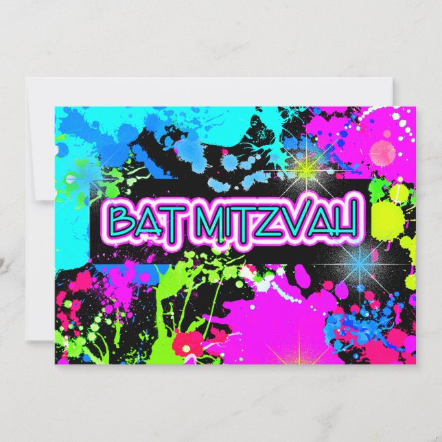 Faux, Glow in the Dark Paint, Bat Mitzvah Invitation (Front)