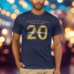 Faux Gold 20 Year Class Reunion T-Shirt<br><div class="desc">Elegant 20 Year Class Reunion T-shirt featuring "20" in faux gold foil with "year reunion" in white on top of it. Great as a keepsake for your class reunion. This design is suited for dark colour t-shirts. Check out other items here https://www.zazzle.com/collections/school_reunion-119258151199573326?rf=238364477188679314 Personalize it by replacing the placeholder text to...</div>
