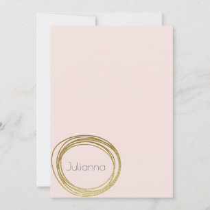 Faux Gold Abstract Circle Design Blush Pink Name Card