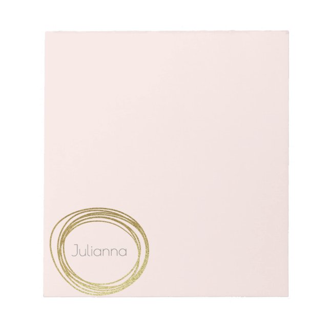 Faux Gold Abstract Circle Design Blush Pink Name Notepad (Front)