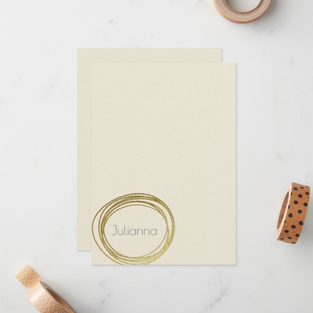 Faux Gold Abstract Circle Design Ivory Cream Name Card (Front/Back In Situ)