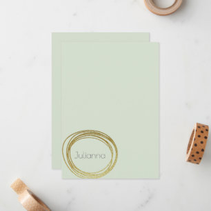 Faux Gold Abstract Circle Design Mint Sage Name Card
