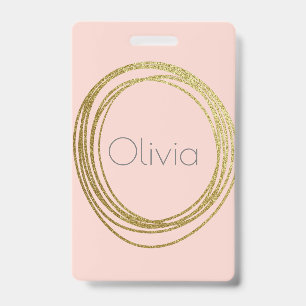 Faux Gold Abstract Circle Design with Name Badge