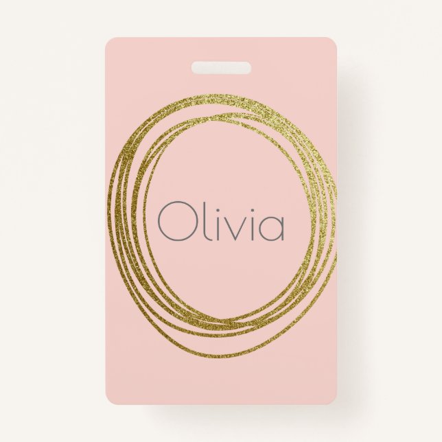 Faux Gold Abstract Circle Design with Name Badge (Front)