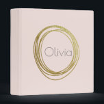 Faux Gold Abstract Circle Design with Name Binder<br><div class="desc">An abstract scribble circle design in faux gold on a light blush pink background personalized with your name in grey modern lettering. Just click customize to change the background colour. Contact me with any questions or requests.</div>