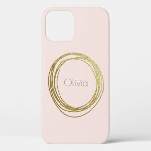 Faux Gold Abstract Circle Design with Name iPhone 12 Pro Case