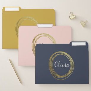 Faux Gold Abstract Circle Design with Name File Folder
