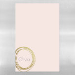 Faux Gold Abstract Circle Design with Name Magnetic Dry Erase Sheet<br><div class="desc">An abstract scribble circle design in faux gold on a light blush pink background personalized with your name in grey modern lettering. Just click customize to change the background colour.</div>