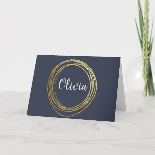 Faux Gold Abstract Circle Design with Name Note Card (Front)