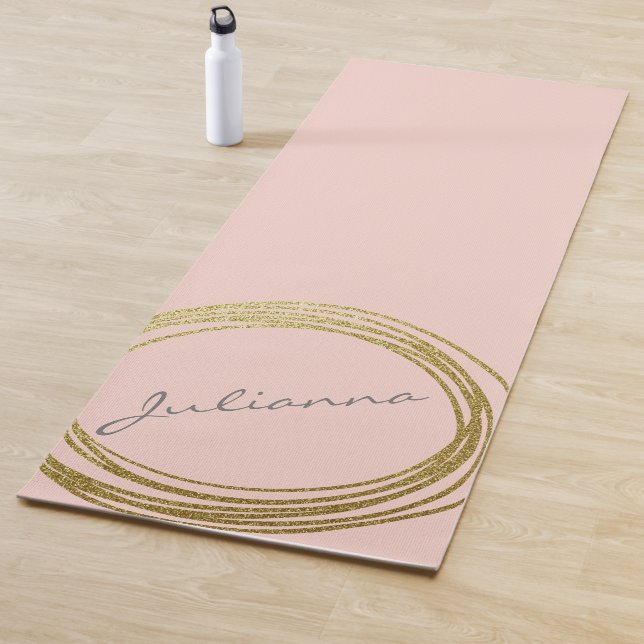 Faux Gold Abstract Circle Design with Name Pink Yoga Mat (In Situ)