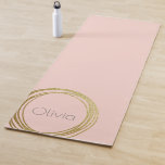Faux Gold Abstract Circle Design with Name Yoga Mat<br><div class="desc">An abstract scribble circle design in faux gold on a light blush pink background personalized with your name in grey modern lettering. Just click customize to change the background colour. Contact me with any questions or requests.</div>
