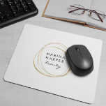 Faux Gold Abstract Logo Mouse Pad<br><div class="desc">Chic personalized mousepad displays your business name or choice of custom text in black, inside a faux gold foil abstract circle element on a white background.</div>