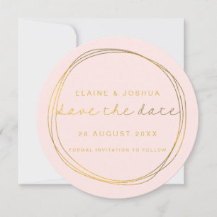 Faux Gold Abstract Scribble Circle  Blush & Gold Save The Date