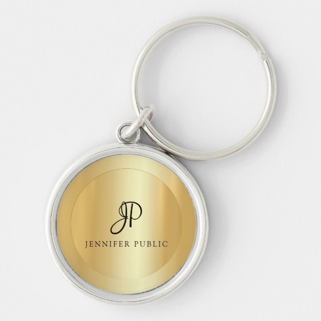 Faux Gold Add Your Name Elegant Modern Template Keychain (Front)