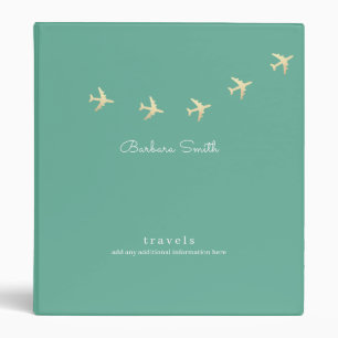 Faux Gold Airplanes Teal Blue Travels Binder