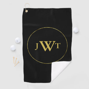 Faux Gold and Black Custom Monogrammed Golf Towel