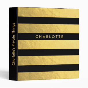 Faux Gold And Black Personalized Striped Binder