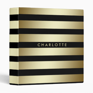Faux Gold And Black Personalized Striped Binder