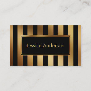 Faux Gold and Black Vertical Striped Pattern Business Card