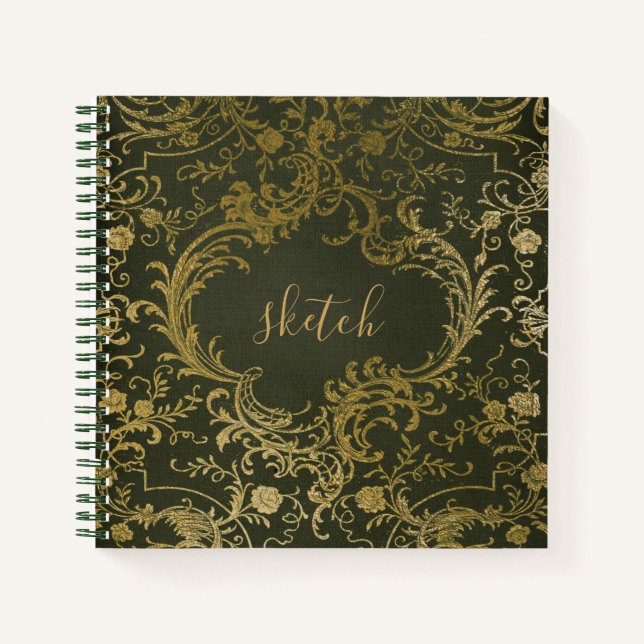 Faux Gold and green gothic Sketchbook Notebook (Front)