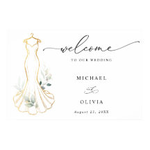 Faux Gold and Greenery Wedding Dress Welcome