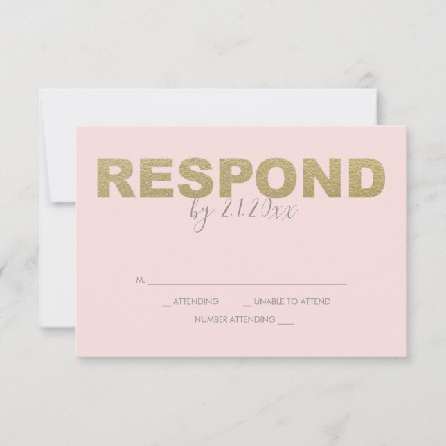 Faux Gold and Pink Reply RSVP Cards (Front)